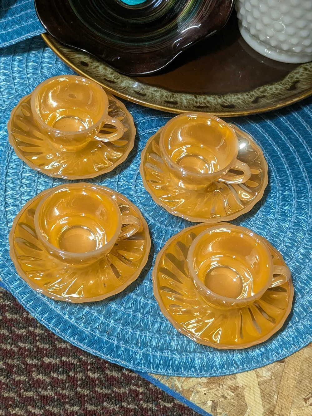 Vintage Peach Luster Glass Cup and Saucer Set - Vibrant Orange Home Dining